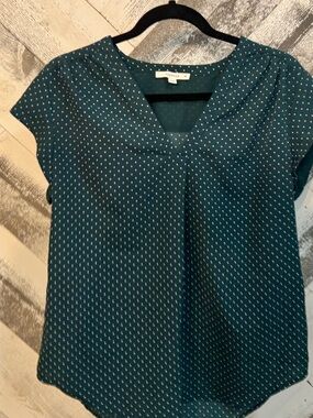 fun 2 fun Teal Polka Dot V-Neck Blouse